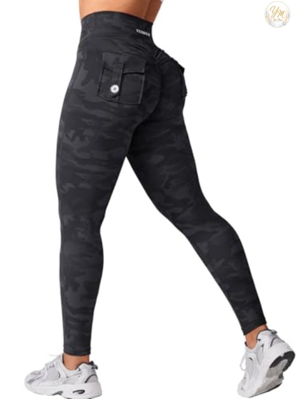 YEOREO Womens Leggings with Pockets V Cross Waist Charm Gym Yoga